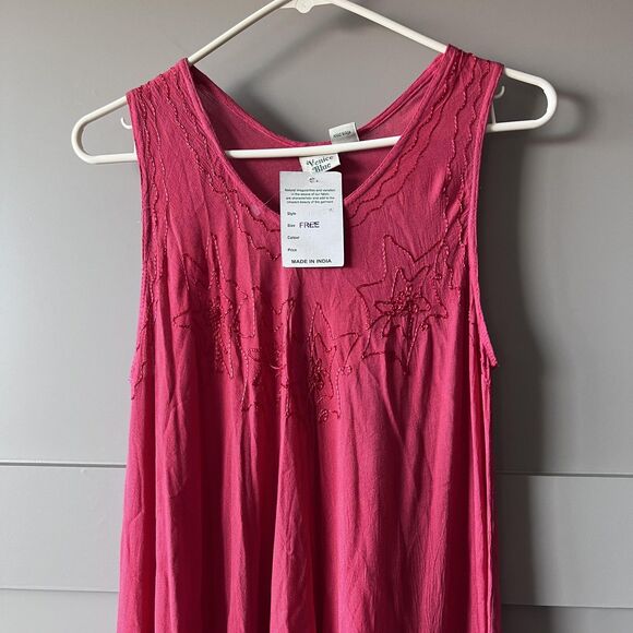 Venice Blue Dress Womens One Size Pink Embroidered Rayon Handkerchief Hem Boho - Picture 3 of 15